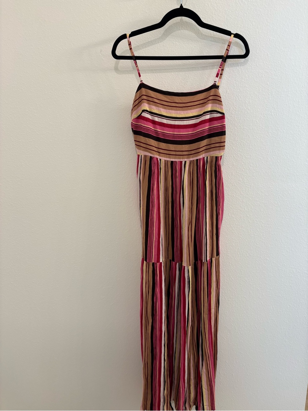 aerie / AE Striped Spaghetti-Strap Maxi Dress in Pink, Tan, Brown and Black